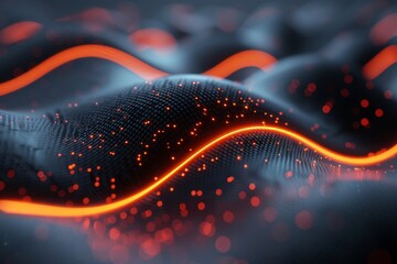 An image displaying vibrant red lights over a dark background with a wave formation portrays energy and technology