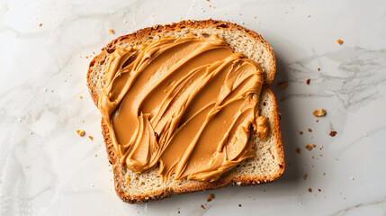 Piece of bread with tasty peanut butter on white background - Powered by Adobe
