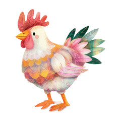 Hen with chick watercolor illustration