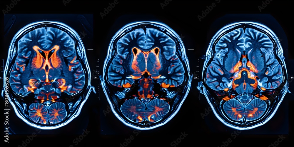 Poster high tech brain scan visualizing different neurological sections for medical diagnostics and researc