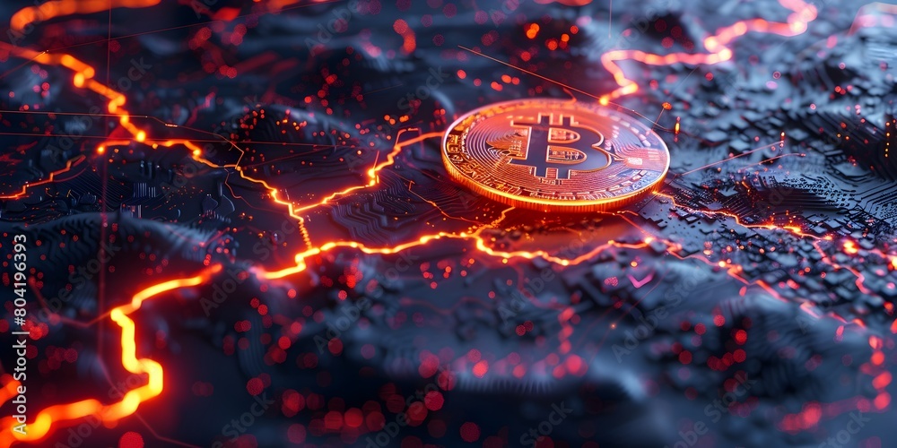 Poster illuminating the instant transactions of the bitcoin blockchain a complex digital web of transformat