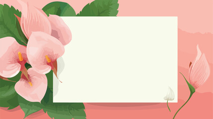 Beautiful anthurium flowers and blank card on pink