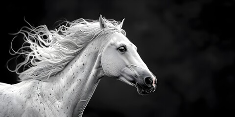 Obraz premium Rearing Silver White Horse Under Dramatic Studio Lighting with Intense Gaze Isolated on Black Background
