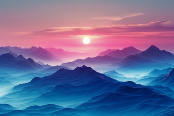 Breathtaking Mountainous Landscape at Sunset with Vibrant Colors,Sunset