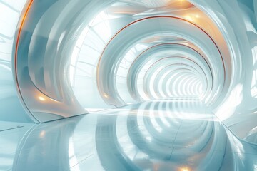 Obraz premium A mesmerizing spiral tunnel enhanced by an orange glow, creating a whimsical, futuristic illusion