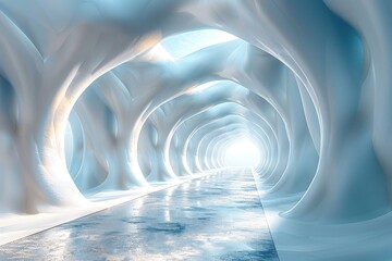 Obraz premium Serene and dreamlike, this icy blue image of an organic-shaped tunnel suggests tranquility and innovation
