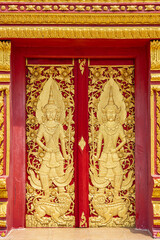 Decorative entrance to Buddhist temple Wat Iam Pracha Mit,  Samut Prakan, Thailand