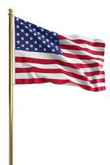 USA waving flag isolated on transparent background