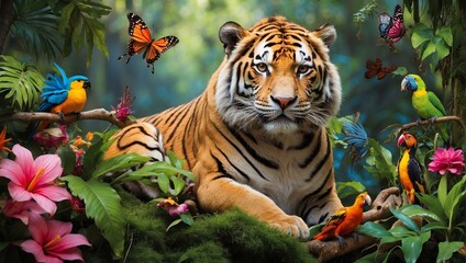 tiger in the jungle - obrazy, fototapety, plakaty