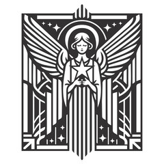 Fototapeta premium angel holding a heart symbol art deco geometric line art.