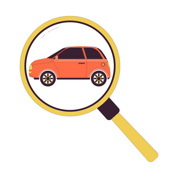 recommend clip art: Looking at car through magnifying glass 2D linear cartoon object. Seeking auto. Safety control service isolated line vector element white background. Checking up vehicle color flat spot illustration