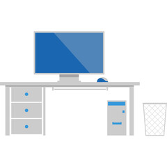 Computer on desk vector flat office icon