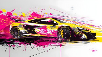 abstract colorful paint stroke sports car racing vehicle background,generative ai