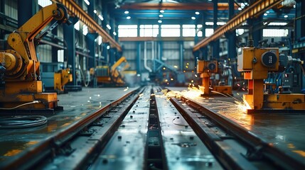 Naklejka premium Production plant, welding machines. Generative AI.