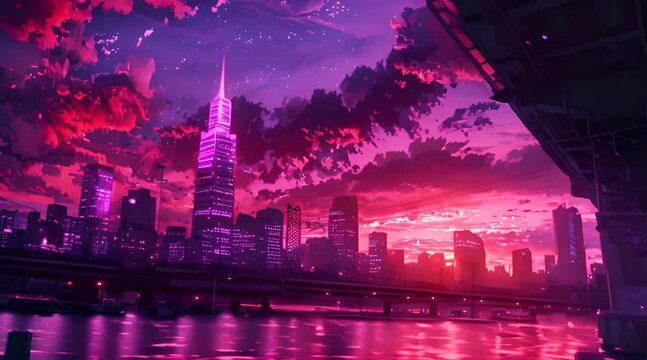 synthwave city skyline