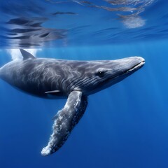 Fototapeta premium baby-humpback-whale-in-blue-water-