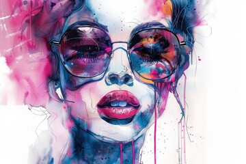 This creative futuristic watercolor painting merges eery aesthetics with a fashionable touch
