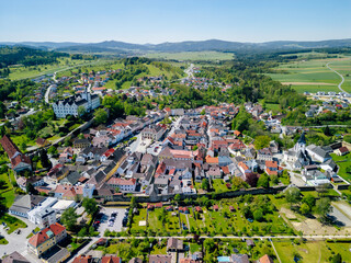 Aerial view of Weitra castle and town