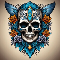 skull t-shirt Design to Print. tattoo style.