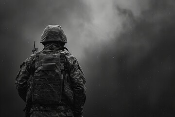 An soldier back to camera, dark 