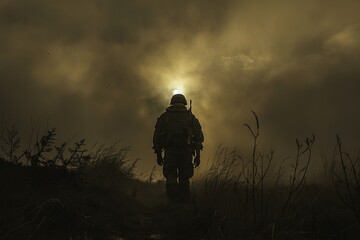 An soldier back to camera, dark 