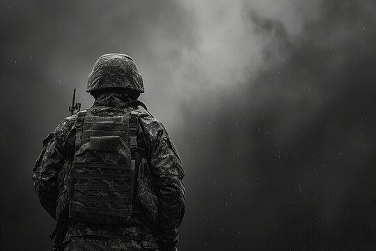 An soldier back to camera, dark 