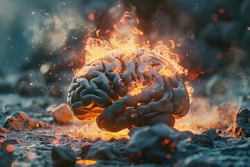 brain in fire, 3d concept 