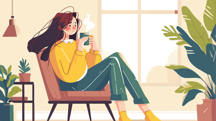 Beautiful young woman drinking hot tea at home 2d f
