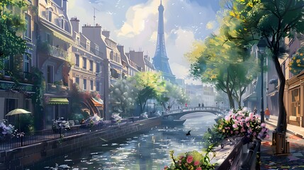 abstract watercolor painting paris eiffel tower on canvas illustration.generative ai