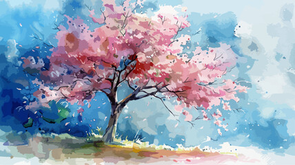 Kirschbaum Symbolik Japanisch Aquarell Natur Aufblühen Baum Pink Wasserfarben Vektor