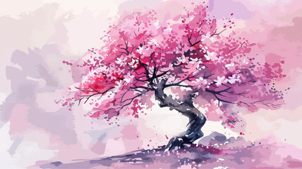 Kirschbaum Baumschule Japanisch Aquarell Natur Aufblühen Baum Pink Wasserfarben Vektor