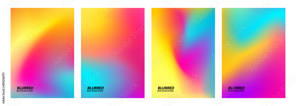 Aufkleber Set of blurred backgrounds. Bright color gradients. Defocused color templates for creative graphic design. Vector illustration.