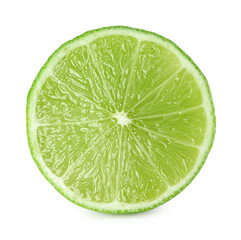 Slice of fresh green ripe lime isolated on white