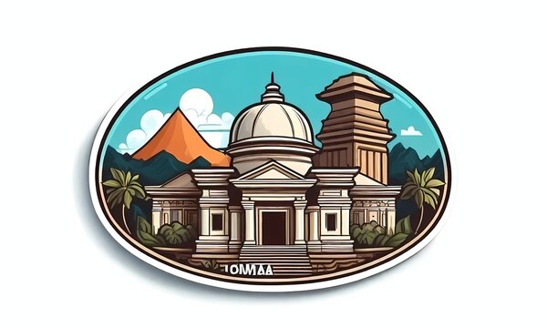 Iconic Images of 2d Cities in Indonesia on a White Background