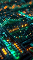 Fototapeta premium Glowing Green Uptrend Graph on Digital Finance Interface