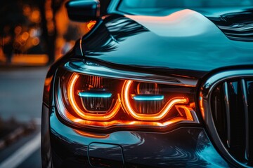 Detailed close up view of car headlights for improved visibility and better search results