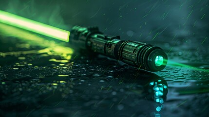 Obraz premium Illuminated green lightsaber on background 