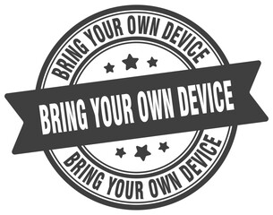 bring your own device stamp. bring your own device label on transparent background. round sign