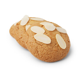 Cookies with fresh almond flakes isolated on white