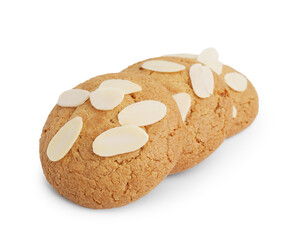 Cookies with fresh almond flakes isolated on white