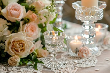 A wedding table adorned with an abundance of white and pink flowers creating an elegant centerpiece
