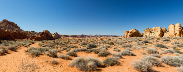 breathtaking panoramic view over the unique landscape of the Valley of Fire State Park, Nevada