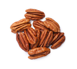 Tasty pecan nuts isolated on white, top view