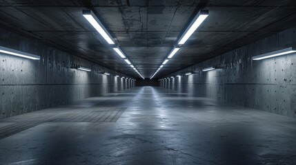 empty underground parking lot with neon lights