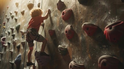 little kid do extreme sport named wall climbing