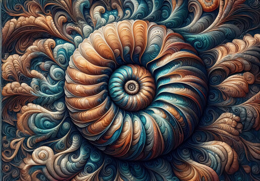 Farbige Ammoniten mit Struktur