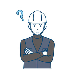 疑問、考える大工、土方の男性のイラスト