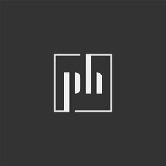 PH monogram logo inside square frame with stencil letters style. P and H logo.eps