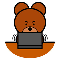 パソコンを使うクマ　上半身　イラスト