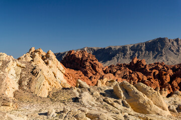 breathtaking panoramic view over the unique landscape of the Valley of Fire State Park, Nevada
